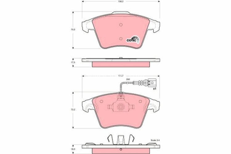 Set plăcuțe frână TRW, față, pentru: VW CALIFORNIA T5 CAMPER, MULTIVAN T5, TRANSPORTER T5 1.9D-3.2 04.03-08.15