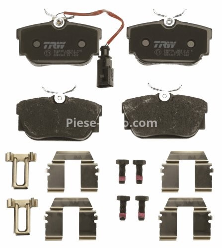 Set plăcuțe frână TRW, spate, (cu accesorii; cu șuruburi de ghidare etrier frână), pentru: VW CALIFORNIA T4 CAMPER, SHARAN, TRANSPORTER T4 1.8-2.8 07.90-06.03