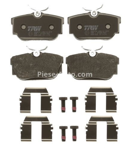 Set plăcuțe frână TRW, spate, (cu accesorii; cu șuruburi de ghidare etrier frână), pentru: VW CALIFORNIA T4 CAMPER, TRANSPORTER T4 1.8-2.8 07.90-06.03