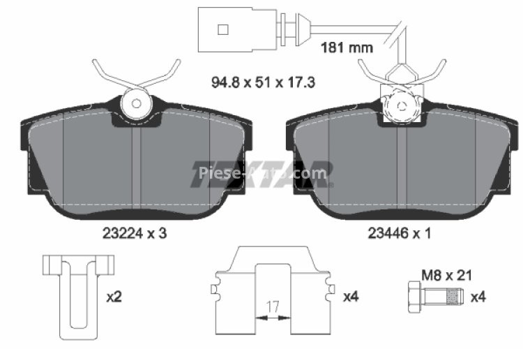 Set plăcuțe frână TEXTAR, spate, pentru: VW CALIFORNIA T4 CAMPER, TRANSPORTER T4 1.8-2.8 07.90-06.03