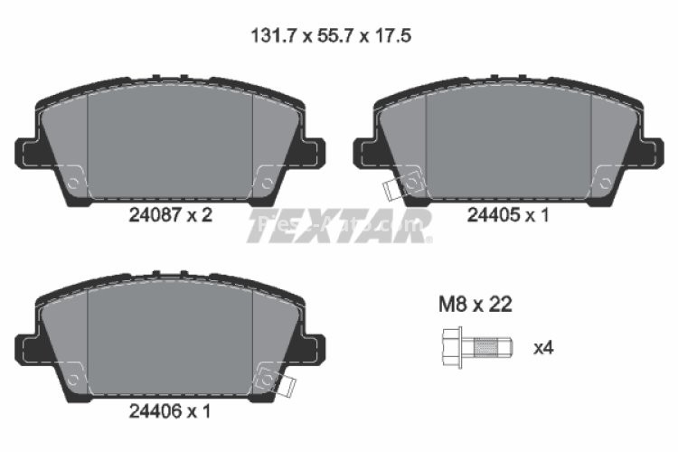 Set plăcuțe frână TEXTAR, față, pentru: HONDA CIVIC VIII 1.4/1.8/2.2D 09.05-12.11