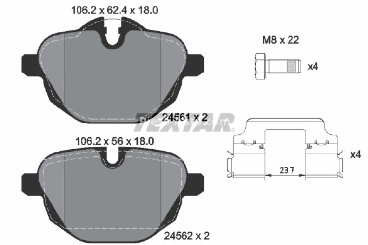Set plăcuțe frână TEXTAR ,spate (cu accesorii; cu suruburi ghidare etrier frână), pentru: BMW 5 (F10), 5 (F11), 5 (G30, F90), 5 (G31), 6 GRAN TURISMO (G32), 7 (G11 1.5H-Electric 02.09-