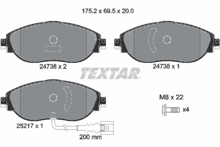 Set plăcuțe frână TEXTAR, față, pentru: SEAT ALHAMBRA; VW CADDY V, CADDY V/MINIVAN, CC B7, GOLF VII, PASSAT B6, PASSAT B7, PASSAT B7/KOMBI, PASSAT B8, SHARAN, T-ROC 1.0-3.6 02.08-