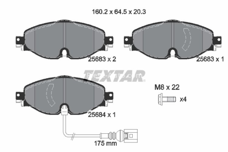 Set plăcuțe frână TEXTAR, față, (cu suruburi ghidare etrier frână), pentru: AUDI A3, A3 ALLSTREET, Q2, Q3, TT; CUPRA FORMENTOR, LEON, LEON SPORTSTOURER; SEAT ATECA 1.0-Electric 04.12-