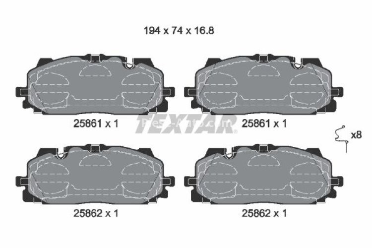 Set plăcuțe frână TEXTAR, față, (cu accesorii), pentru: AUDI A3, A3 ALLSTREET, A4 ALLROAD B9, A4 B9, A5, A6 ALLROAD C8, A6 C8, A7, A8 D5, E-TRON, Q3, Q5, Q7, Q8, Q8 E-TRON 1.0-Electric 09.09-