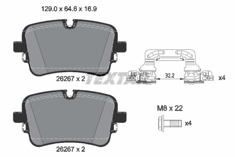 Set plăcuțe frână TEXTAR ,spate (cu suruburi ghidare etrier frână), pentru: AUDI A6 ALLROAD C8, A6 C8, A7, A8 D5, E-TRON, Q7, Q8, Q8 E-TRON; VW TOUAREG 2.0-Electric 01.15-