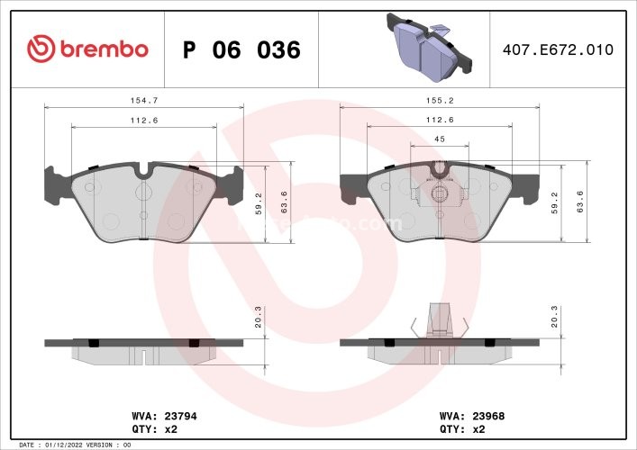 Set plăcuțe frână BREMBO ,față, pentru: BMW 1 (E81), 1 (E82), 1 (E87), 1 (E88), 3 (E90), 3 (E91), 3 (E92), 3 (E93), 5 (E60), 5 (E61), X1 (E84), Z4 (E89) 1.6-3.0D 07.03-08.16