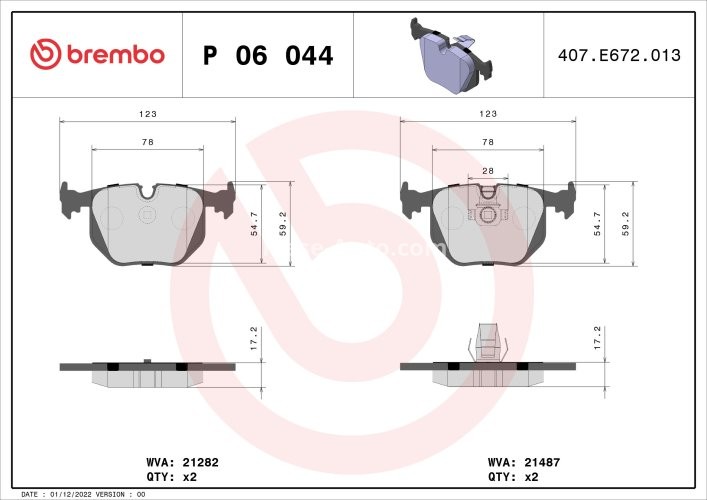 Set plăcuțe frână BREMBO, spate , pentru: BMW 3 (E46), X3 (E83); LAND ROVER RANGE ROVER III 2.0-4.4 10.99-08.12