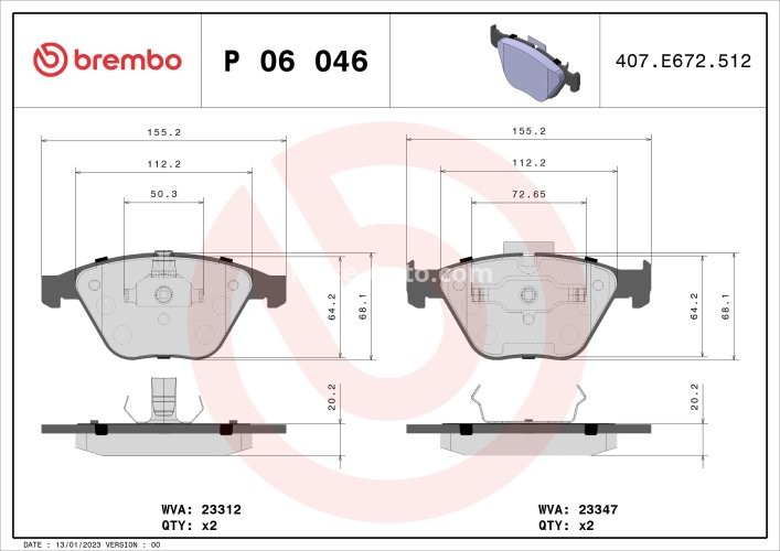 Set plăcuțe frână BREMBO ,față, (fara optionale), pentru: BMW 1 (E82), 3 (E90), 3 (E92), 3 (E93), 5 (E60) 2.0D-4.4 03.07-10.13