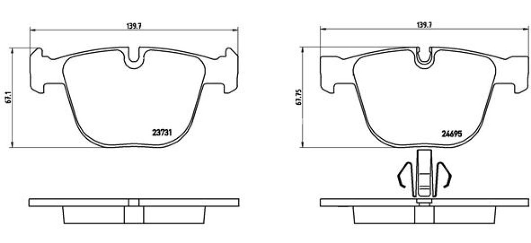 Set plăcuțe frână BREMBO ,spate (fara optionale), pentru: BMW 5 GRAN TURISMO (F07), 7 (F01, F02, F03, F04) 2.0-6.0 02.08-02.17