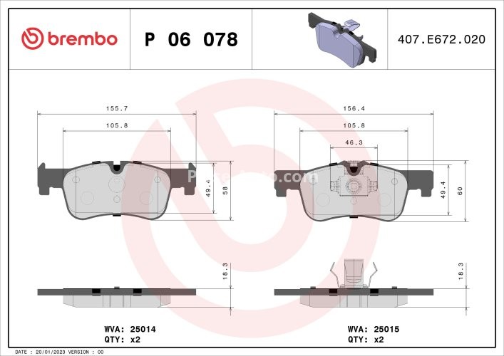 Set plăcuțe frână BREMBO ,față, pentru: BMW 1 (F20), 1 (F21), 2 (F22, F87), 2 (F23) 1.5-2.0D 07.11-