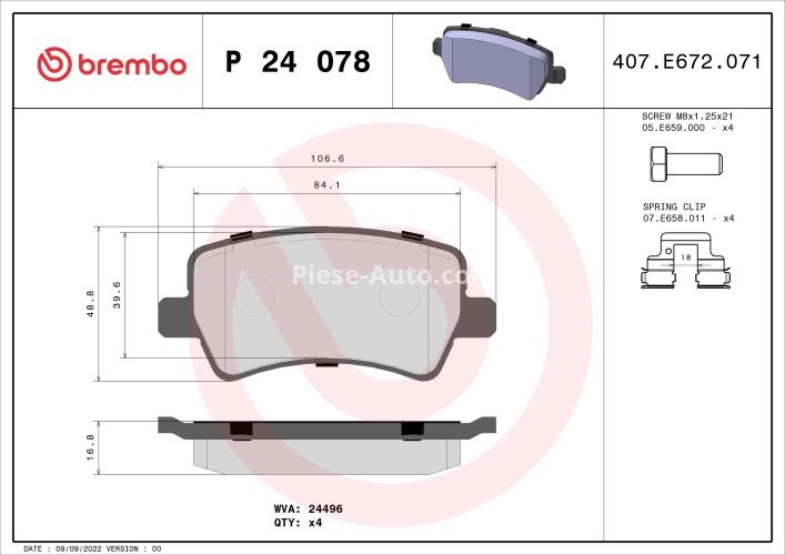 Set plăcuțe frână BREMBO, spate , pentru: VOLVO S60 II, S80 II, V60 I, V70 III, XC70 II; FORD GALAXY II, GALAXY MK II, S-MAX; LAND ROVER FREELANDER 2 1.5-4.4 03.06-12.18