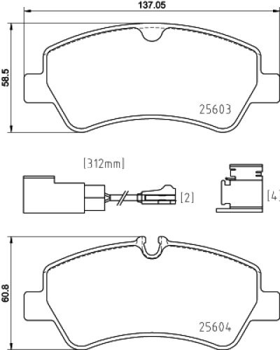 Set plăcuțe frână BREMBO ,spate (cu accesorii; cu suruburi ghidare etrier frână), pentru: FORD TOURNEO CUSTOM V362, TRANSIT CUSTOM V362, TRANSIT V363 1.0H-2.2D 04.12-