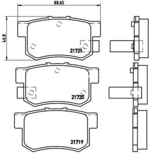 Set plăcuțe frână BREMBO, spate , pentru: HONDA ACCORD IV, ACCORD V, ACCORD VI, ACCORD VII, CIVIC IX, CIVIC VI, CIVIC VII, CIVIC VIII 1.3-3.7 01.86-HONDA