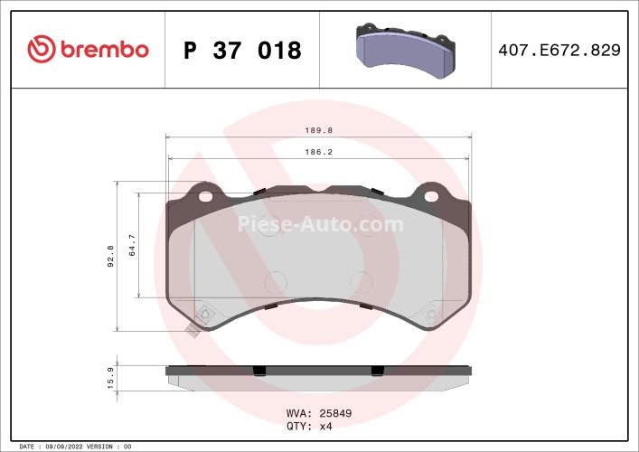 Set plăcuțe frână BREMBO ,față, pentru: JEEP GRAND CHEROKEE, GRAND CHEROKEE IV; NISSAN GT-R 2.0-6.4 12.07-