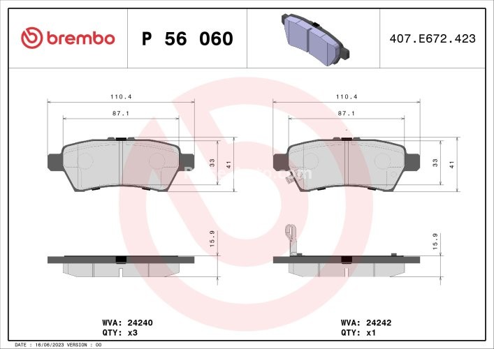 Set plăcuțe frână BREMBO, spate , pentru: NISSAN NP300 NAVARA, PATHFINDER III, XTERRA 2.5D/3.0D/4.0 10.04-
