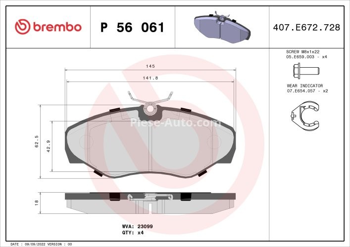 Set plăcuțe frână BREMBO ,față, pentru: NISSAN PRIMASTAR; OPEL VIVARO A; RENAULT ESPACE III, TRAFIC II 1.9D-3.0 10.98-