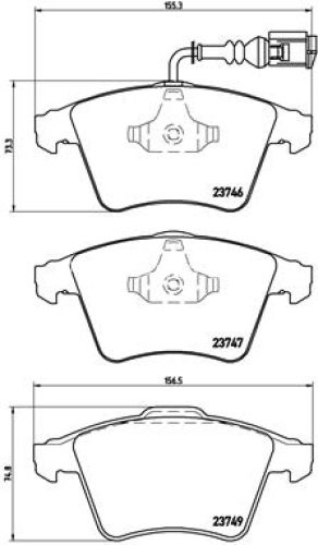 Set plăcuțe frână BREMBO ,față, pentru: VW CALIFORNIA T5 CAMPER, CALIFORNIA T6 CAMPER, MULTIVAN T5, MULTIVAN T6, TRANSPORTER T5, TRANSPORTER T6, TRANSPORTER T6 / CARAVELLE T6 1.9D-3.2 04.03-