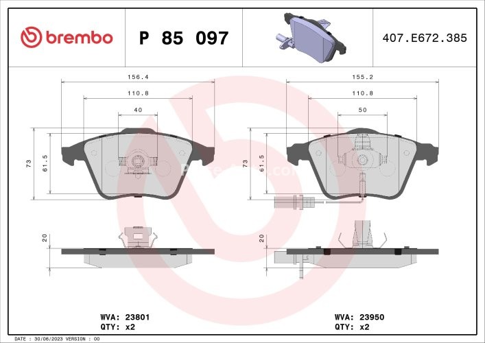 Set plăcuțe frână BREMBO ,față, pentru: AUDI A4 B6, A4 B7, A6 ALLROAD C6, A6 C6 1.8-4.2 11.00-08.11