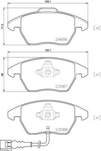 Set plăcuțe frână BREMBO ,față, pentru: AUDI A1, A3, TT; SEAT ALTEA XL, IBIZA IV ST, LEON; SKODA OCTAVIA II, SUPERB II, YETI; VW BEETLE, CADDY III, CADDY III/MINIVAN, CC B7, EOS 1.2-3.6 02.03-