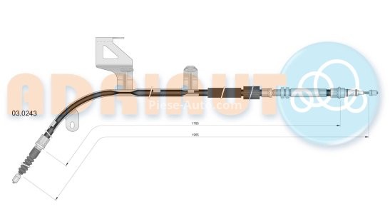 Cablu frână de mână ADRIAUTO, spate, dreapta (1960mm /1705mm) pentru: AUDI A6 C5 1.8-3.7 01.97-01.05