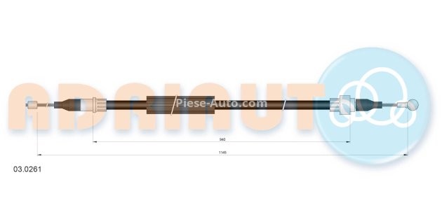 Cablu frână de mână ADRIAUTO, dreapta (1145mm /940mm) pentru: AUDI A2 1.2D-1.6 02.00-08.05