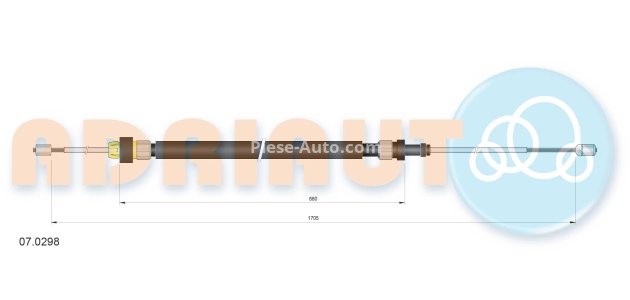 Cablu frână de mână ADRIAUTO, spate, dreapta / stânga (1705mm /880mm) pentru: DS DS 3; CITROEN C3 II, DS3 1.0-1.6D 09.09- 3