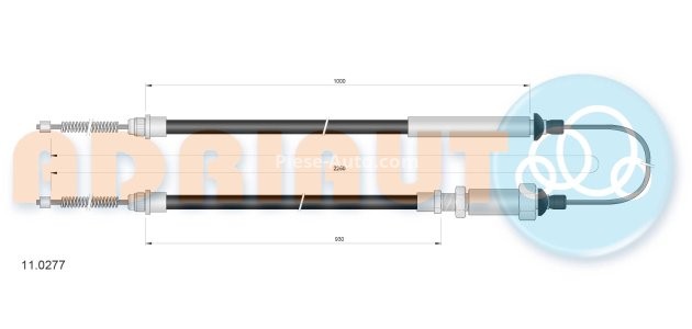 Cablu frână de mână ADRIAUTO, spate, dreapta / stânga (2250mm /1000mm /930mm) pentru: CITROEN C25; FIAT DUCATO, TALENTO; PEUGEOT J5 1.8-2.5D 09.81-07.94 3