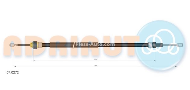 Cablu frână de mână ADRIAUTO, spate, dreapta (1875mm /1525mm) pentru: CITROEN BERLINGO, BERLINGO/MINIVAN; PEUGEOT PARTNER, PARTNER/MINIVAN 1.1-Electric 06.96-12.15