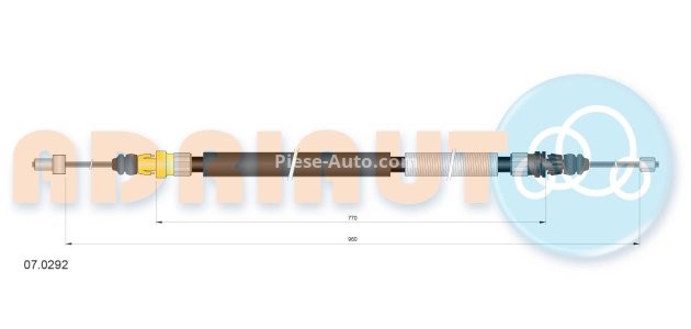 Cablu frână de mână ADRIAUTO, spate, dreapta (960mm /770mm) pentru: CITROEN C4 GRAND PICASSO I, C4 PICASSO I 1.6-2.0D 10.06-12.13
