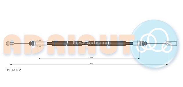 Cablu frână de mână ADRIAUTO, spate, dreapta (2310mm /2150mm) pentru: CITROEN C8; FIAT ULYSSE; LANCIA PHEDRA; PEUGEOT 807 2.0-3.0 06.02-
