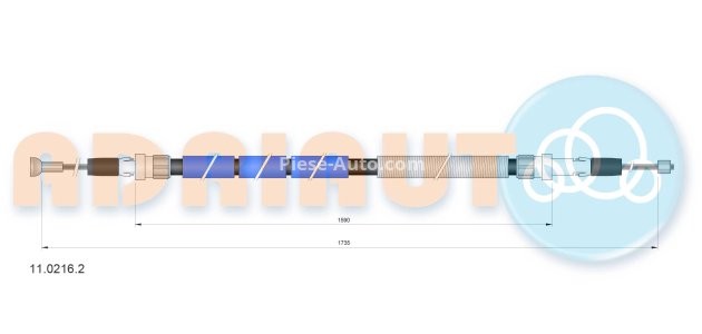 Cablu frână de mână ADRIAUTO, spate, dreapta / stânga (1735mm /1600mm) pentru: CITROEN JUMPY II; FIAT SCUDO; PEUGEOT EXPERT, EXPERT TEPEE 1.6D/2.0/2.0D 11.06-