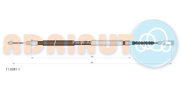Cablu frână de mână ADRIAUTO, spate, dreapta / stânga (955mm /780mm) pentru: CITROEN JUMPER I; FIAT DUCATO; PEUGEOT BOXER 2.0-2.8D 12.01-