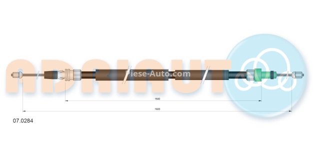 Cablu frână de mână ADRIAUTO, spate, dreapta (1920mm /1640mm) pentru: CITROEN BERLINGO, BERLINGO/MINIVAN; PEUGEOT PARTNER, PARTNER/MINIVAN 1.1-2.0D 05.96-12.15