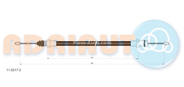 Cablu frână de mână ADRIAUTO, față, dreapta / stânga (500mm /310mm) pentru: CITROEN C8, JUMPY I, JUMPY II; FIAT SCUDO, ULYSSE; LANCIA PHEDRA; PEUGEOT 807, EXPERT, EXPERT TEPEE 1.6-3.0 10.95-