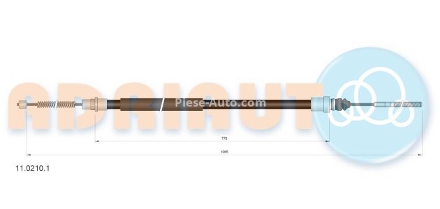 Cablu frână de mână ADRIAUTO, spate, stânga (1065mm /770mm) pentru: CITROEN EVASION, JUMPY I; FIAT SCUDO, ULYSSE; LANCIA ZETA; PEUGEOT 806, EXPERT 1.6-2.1D 06.94-12.06