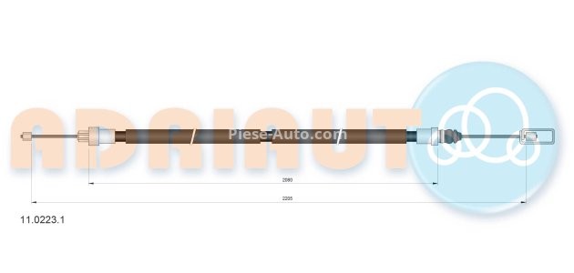Cablu frână de mână ADRIAUTO, spate, dreapta (2235mm /2080mm) pentru: CITROEN EVASION, JUMPY I; FIAT SCUDO, ULYSSE; LANCIA ZETA; PEUGEOT 806, EXPERT 1.6-2.1D 06.94-12.06