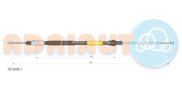 Cablu frână de mână ADRIAUTO, spate, dreapta / stânga (2035mm /1190mm) pentru: CITROEN C4 I; PEUGEOT 307 1.4-2.0D 08.00-04.12