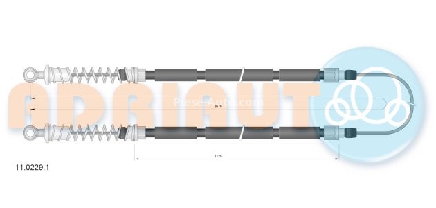 Cablu frână de mână ADRIAUTO, spate, dreapta / stânga (2670mm /1125mm /1125mm) pentru: FIAT CINQUECENTO, SEICENTO / 600 0.7/0.9/1.1 07.91-01.10