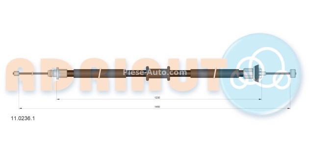 Cablu frână de mână ADRIAUTO, spate, dreapta / stânga (1450mm /1225mm) pentru: FIAT PUNTO, PUNTO/HATCHBACK 1.2-1.9D 09.99-03.12