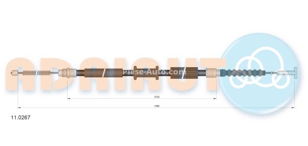 Cablu frână de mână ADRIAUTO, spate, dreapta (1380mm /1010mm) pentru: FIAT TEMPRA, TIPO; LANCIA DEDRA, DELTA II 1.1-2.0 07.87-08.99