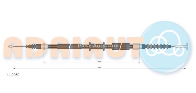 Cablu frână de mână ADRIAUTO, spate, dreapta (1450mm /1100mm) pentru: FIAT TEMPRA, TIPO; LANCIA DEDRA, DELTA II 1.1-2.0 07.87-08.99