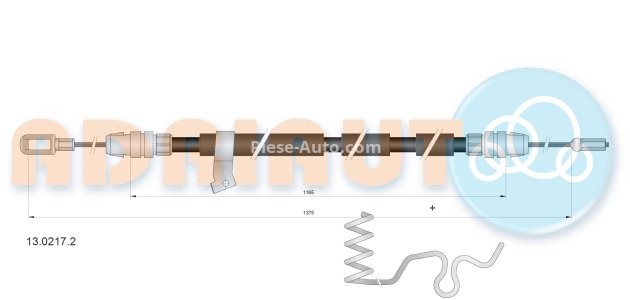 Cablu frână de mână ADRIAUTO, spate, stânga (1375mm /1165mm) pentru: FORD TOURNEO CUSTOM V362, TRANSIT CUSTOM V362 2.0D/2.2D 04.12-