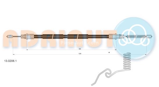 Cablu frână de mână ADRIAUTO, spate, dreapta (1280mm /990mm) pentru: FORD TRANSIT 2.0D-2.4D 01.00-05.06