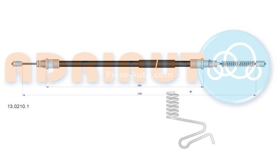 Cablu frână de mână ADRIAUTO, spate, dreapta (1260mm /965mm) pentru: FORD TRANSIT 2.0D/2.3/2.4D 01.00-05.06
