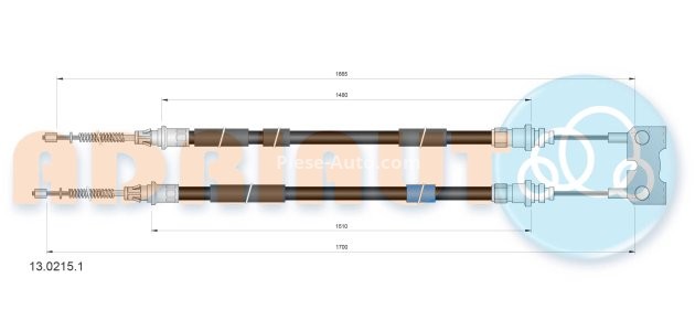 Cablu frână de mână ADRIAUTO, spate, dreapta / stânga (1725mm /1510mm /1665mm /1480mm) pentru: FORD ESCORT CLASSIC, ESCORT VI 1.3-1.8D 01.95-08.00