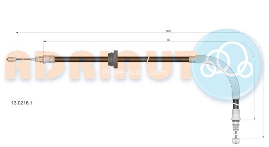 Cablu frână de mână ADRIAUTO, față, dreapta / stânga (1050mm /630mm) pentru: FORD TRANSIT 2.0D-2.4D 01.00-05.06