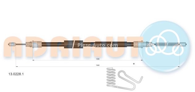 Cablu frână de mână ADRIAUTO, spate, stânga (1545mm /1250mm) pentru: FORD TRANSIT, TRANSIT TOURNEO 2.0D/2.2D 08.00-08.14