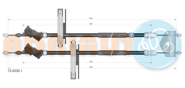 Cablu frână de mână ADRIAUTO, spate, dreapta / stânga (1480mm /1320mm /1480mm /1320mm) pentru: FORD FOCUS I, FOCUS I/KOMBI 1.4-2.0 08.98-03.05