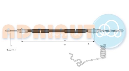 Cablu frână de mână ADRIAUTO, spate, dreapta (1280mm /985mm) pentru: FORD TRANSIT, TRANSIT TOURNEO 2.0D/2.2D 08.00-08.14
